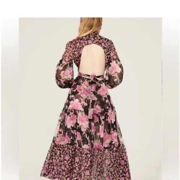 Misa Los Angeles Charlotta Long Sleeve Floral Black and Pink Maxi Dress| Size M - Picture 2 of 10